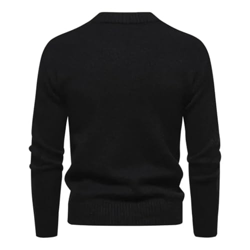 Men's Half High Neck Sweater Knitted Sweater Round Neck Slim Fit Warm Thick Pullover M47-Black 3XL