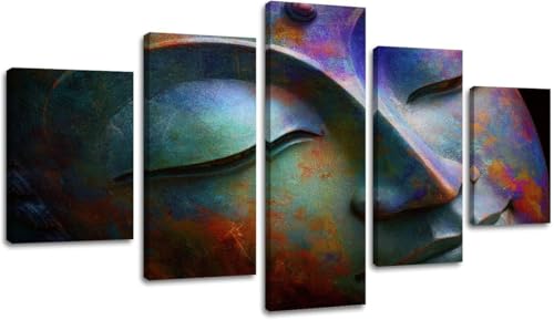 cyongshan Buddha Wall Art Modern Decor 5 Panel Canvas Artwork for Living Room & Home Religious Buddha Design Poster Print for Buddhist Believers Stretched and Framed
