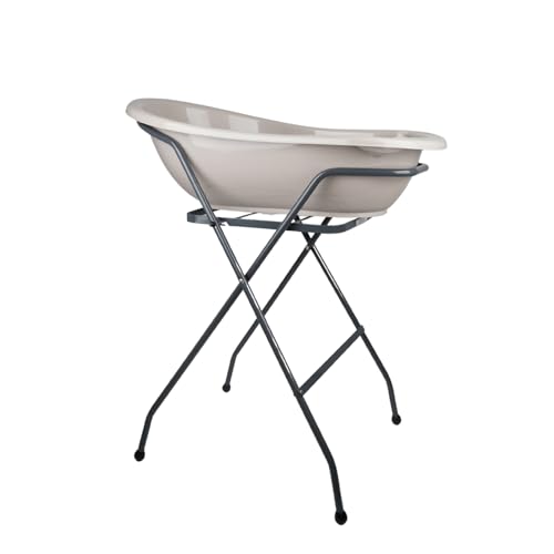THERMOBABY YOOPI - Juego completo con bañera, patas plegables y manguera de drenaje - Baño de bebé - Ergonómico, estable y fácil de vaciar - Diseño limpio y práctico - Gris Terciopelo