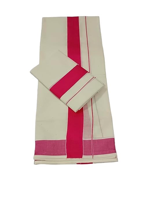 Ensemble Kasavu en coton de qualité supérieure, nuance rose délicat - 3