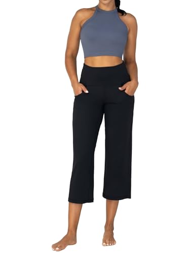 Sunzel Wide Leg Capri Pants For Women, High Waisted Yoga Pants With Pockets, Tummy Control Loose Casual Cropped Flare Pants 23 Inch Black Large thumb #5
