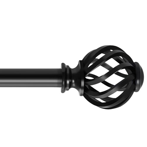Schwarz Gardinenstange 70-235cm, 16 mm Durchmesser Verstellbare Vorhangstange mit Kappenknäufen und Halterungen für Wohnzimmer, Schlafzimmer oder Küche