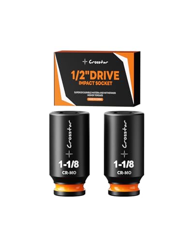 Image of Crosstar 1-1 /8'' 1 /2 inch Drive Deep Impact Socket, CR-MO Steel 6 Point Socket, High-Torque Axle shaft Nut Sockets with Stamped & Ink-Filled Size Markings, for Automotive Repairs and Home Maintenance
