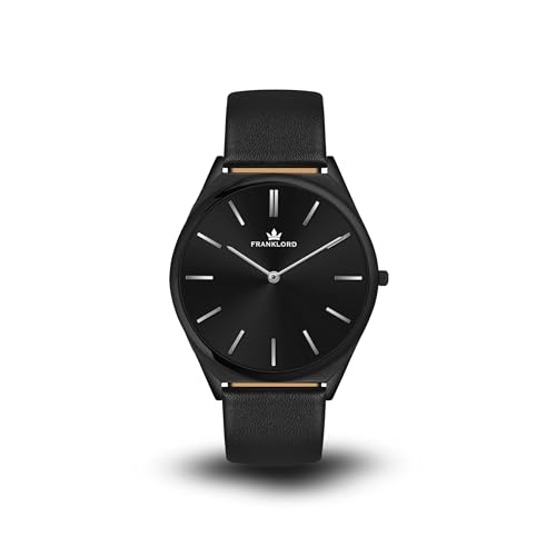Image of Franklord Ultra-Slim Men's 5 mm Swiss Movement Dress Watch - 40 mm Case, Sapphire Crystal, 316L Stainless Steel with Leather Strap