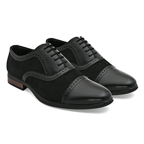 Image of San Frissco Men's Formal Shoes Lace up with Round Toe|Classic and Durable Faux Leather Material Oxford's Shoe|Cushioned Footbed Insole with Textured and Patterned Outsole for Office