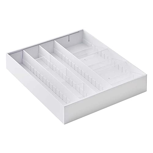 YAMAZAKI 5415 TOWER Extendable Diagonal Cutlery Tray, white, ABS Resin/PS Resin, Minimalist, 30~47.5 x 35 x 5.5 cm