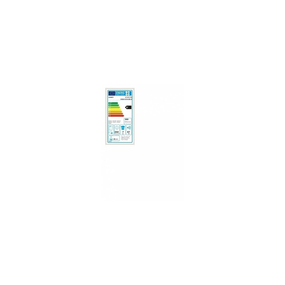 Candy Smart CSO4 H7A1DE-S Asciugatrice Slim a Pompa di Calore, 7 Kg, Wi-Fi + Bluetooth, Programma Stiro Facile, Libera Installazione, 60x46.5x85 cm, Bianco, Classe A +