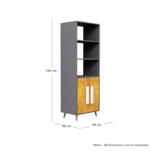 Image of Bniture Book Shelf Wooden | Engineered Wood Bookshelf for Home with 2 Door & 3 Shelf | Multipurpose Open Book Shelf Stand for Library, Study Room & Living Room | Slate Grey & Giant Wood