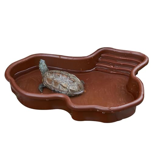 Plato de Agua de Tortuga, Piscina de baño para Reptiles con Drenaje Inferior, Cuenco de Comida y Agua con rampa para Tomar el Sol, bañera de alimentación para Reptiles, Cuenco Antideslizante para