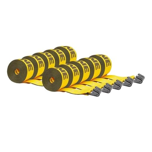 Mytee Products Kinedyne Winch Straps 4" x 30" Gold Heavy Duty Tie Down w/Flat Hooks WLL# 5400 lbs | 4 Inch Cargo Control for Flatbed Truck Utility Trailer (10 Pack)