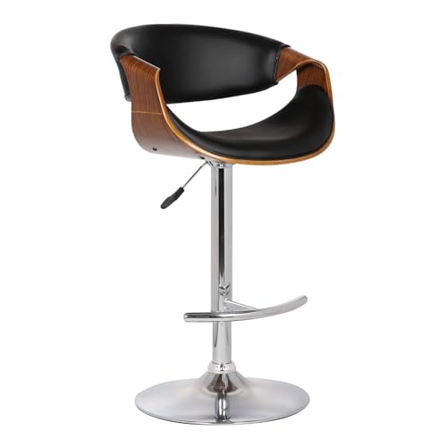 Creative Adjustable Bar Stool, Curved Walnut Wood Back, Revolving, Chrome Base, Contemporary Design Suitable for Kitchen Bar (Pack of 1)