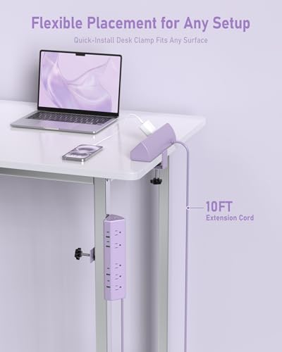 Image of Jgstkcity Desk Clamp Power Strip USB C 65W,Surge Protector,Purple | Surge Protector,5 Outlets,1875W Extension Cord,ETL Listed,Outlet Extender Desk Organizer,Office,Gaming,Dorm