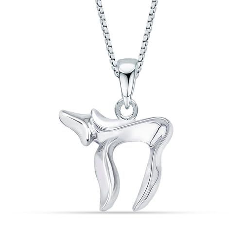LeCalla 925 Sterling Silver Small Hebrew Letter Chai Necklace Pendant | Chair Pendant Necklace Religious Jewish Jewelry | Sign of Life with Chain for Women - Main Image