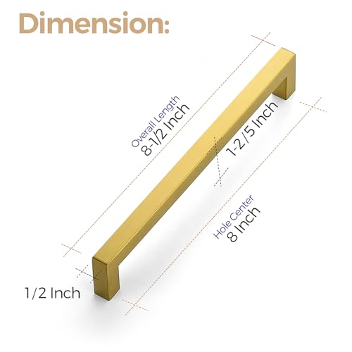 Image of Ravinte 1 Pack 8 Inch Square Kitchen Cabinet Handles Cabinet Pulls Brushed Brass Drawer Pulls Cupboard Hardware Kitchen for Cupboard Dresser Drawer Handles