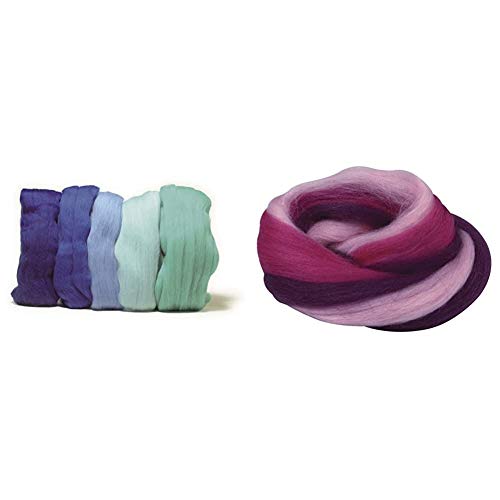 Rayher Merino-Filzwolle Kammzug Multicolor Pink/Lila 50g, 100% Schafschurwolle
