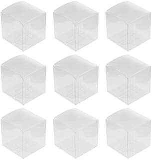 Cabilock 100Pcs Clear Favor Boxes PVC Plastic Packing Box Transparent Gift Box Macaron Candy Cube Boxes for Wedding Party (5x5x5cm)