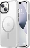Thomo Strong Magnetic for iPhone 13 Case & iPhone 14 Case [Compatible with Magsafe] [10FT Drop Resistant] Matte Skin Feeling Back, Aluminum Alloy Keys Phone Case iPhone 13/14, Frosted White