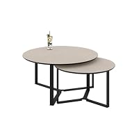 Hela Tische, 2er Set Couchtisch Massa, Cashmere m.Steinstruktur, Gestell Metall Rechteckig, Ø 80+60cm