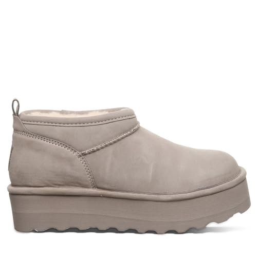 Image of BEARPAW Women's Retro Super Shorty Vegan Stone Size 10 | Women's Ankle Boot | Women's Slip On Boot | Comfortable Winter Boot