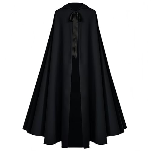 Proumhang Halloween cape à capuche pour adultes -Costume de cape de sorcière médiévale de la Renaissance pour hommes et femmes,Hobbit cosplay court cap,130cm Noir