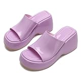 ❤ Material: sandalias de plataforma para mujer elegantes con charol de alta calidad, empeine de mezclilla, forro de cuero de microfibra suave y transpirable, plantilla acolchada, suela de goma antideslizante duradera para comodidad y estabilidad durante todo el día.
