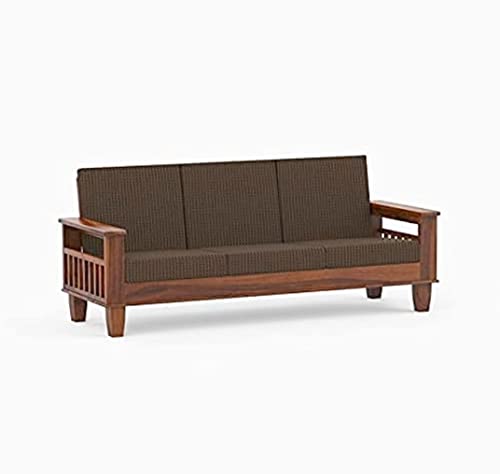 Image of K L FURNITURE Kl Furniture Solid Sheesham Wood Standard Sofa Set 5 Seater Furniture Wooden 5 Seater Sofa Set (3+1+1) Teak Wood Sofa Set Furniture Home Living Room With Cushions-Teak Finish,Brown