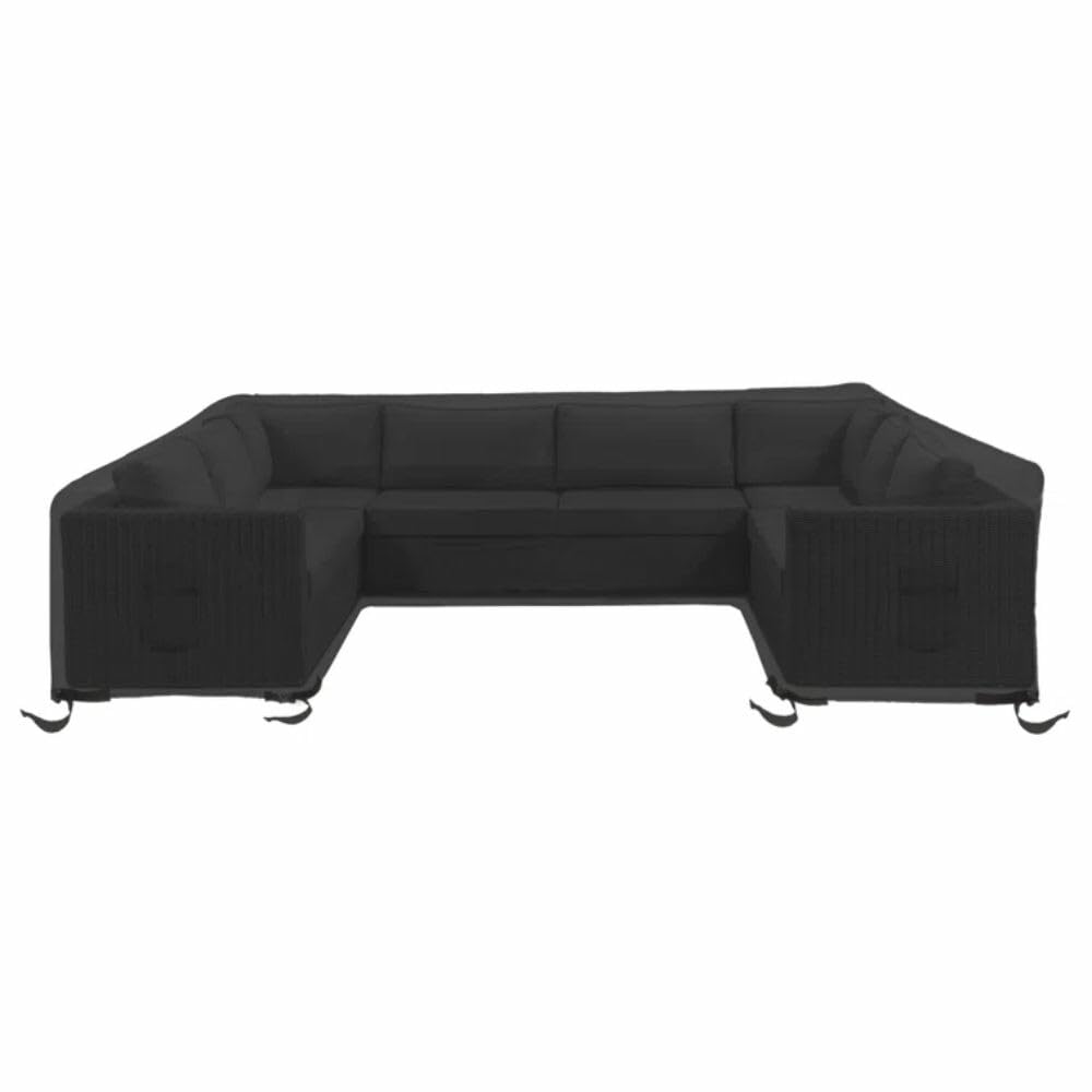 Heavy Duty Sectional Outdoor Patio Furniture Covers Waterproof for U Shape Sofa with Tie Closure & Air Vents | Black Color, 33