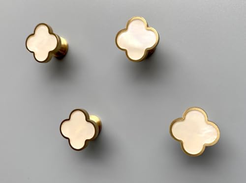 Lot de 4 crochets muraux décoratifs en laiton massif pour manteau, sac à dos, sac à main, crochet mural fantaisie champagne doré (blanc coquillage)