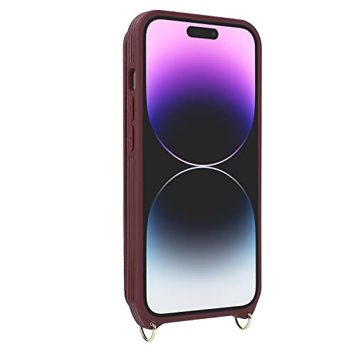 Image of for iPhone 14 Pro Case with Card Holder for Women,Phone Case with Strap,Crossbody Lanyard,RFID Blocking,Ring Stand,Snap Clasp,Cute Wallet Case 6.1 inch(Wine Red)