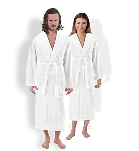 Classic Turkish Towels - Unisex Luxury Plush Velour Premium Cotton Bathrobe - Ultra Soft And Absorbent Long Robe (White) #TOP6