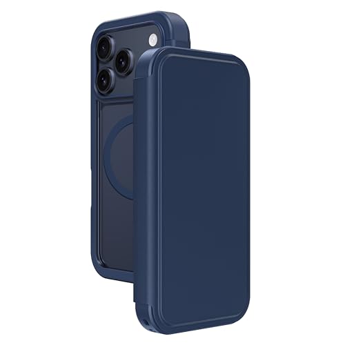 Coque iPhone 17 Pro Max AMAZINGthing Glamour Folio en similicuir bleu avec support MagSafe