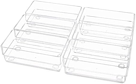 Gatton Design Desk Drawer Organiser Clear Plastic Trays | Set of 6 | Storage Organizer & Dividers | Organise Makeup, Toiletries & Stationary | Anti-Slip Feet & Stackable | (6x3x2in/15.2x7.6x5.1cm)