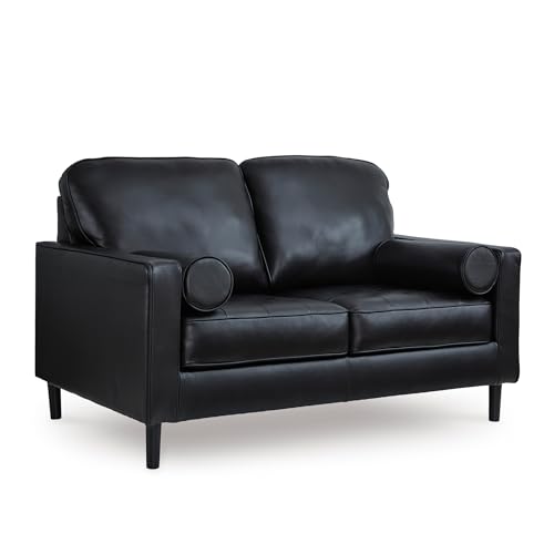 Image of Signature Design by Ashley Bryceview Leather Loveseat, No Assembly Required, Premium Upholstery, Comfy 2 Seater Couch for Living Room, Onyx Black