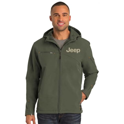 Jeep Heavy-Duty Hooded Soft Shell Jacket – Mineral Green, Water Resistant, Breathable Outdoor Wear for Off-Road & Adventure