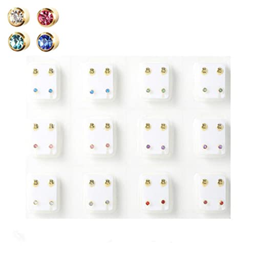 YANGM 12 Paires de Piercings d'oreille Clous d'oreille spéciaux Clous d'oreille en Acier Chirurgical Ensemble de Boucles d'oreilles Kits d'outils de perçage d'oreille médicale Bijoux Clous d'oreille