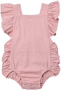 ITFABS Baby Girl Cotton Romper Bodysuit Clothes Ruffles Backless Solid Romper Jumpsuit Sleeveless One-Piece Sunsuit Summer Outfit (Pink, 6-12 Months)