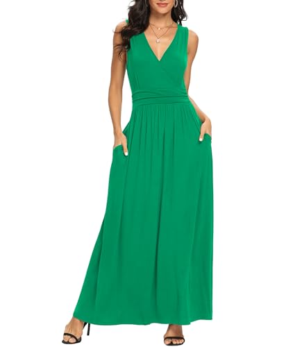 Image of LILBETTER Women Sleeveless Deep V Neck Loose Plain Long Maxi Casual Dress