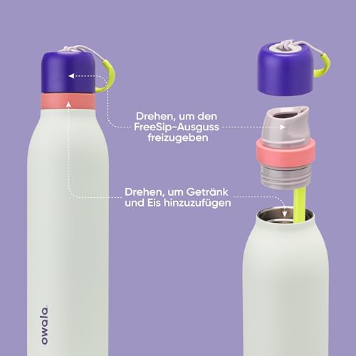 Image of Owala FreeSip Twist Insulated Stainless Steel Water Bottle with Straw for Sports and Travel, BPA-Free, 24-oz, Purple /Green (Minty Horizons)