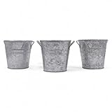 Hosley Set of 3 Galvanized Acid Wash Finish Bucket/Pots with PVC Liner 5" Dia x 5" H, Ideal Gift for Floral Arrangements Wedding Home Office Party DIY Indoor Outdoor Garden Patio