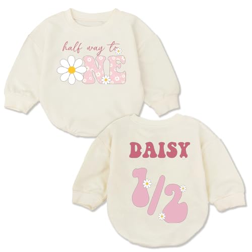 Personalized Daisy Half Birthday Baby Romper, 6 Month Birthday Girls,
