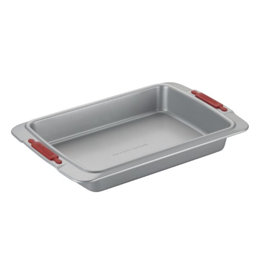 Cake Boss Deluxe Nonstick Bakeware 9-Inch by 13-Inch Cake Pan, Gray with Red Silicone Grips