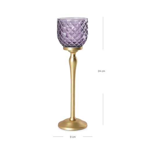 Image of Pure Home Purple Diamond Cut Hurricane - Large | Size: 9 x 9 x 24 cm | Premium Hurricanes for Home Decor | Living Room & Home Decor Showpiece | Ideal for Housewarming & Wedding Gifts | Decor | Pack of 1