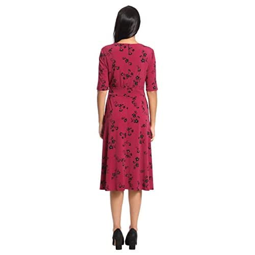 London Times Womens Spaced Clusters Short Sleeve Shirred Waist Flare Dress, Raspberry/Black, 12 Us #TOP2
