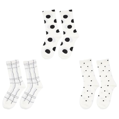 ORFOFE 3 Pares Calcetines Mujer Algodón Peinado Medias Diseño de Puntos Negros y Cómodos y Transpirables para Estación Cálida y Verano Pack