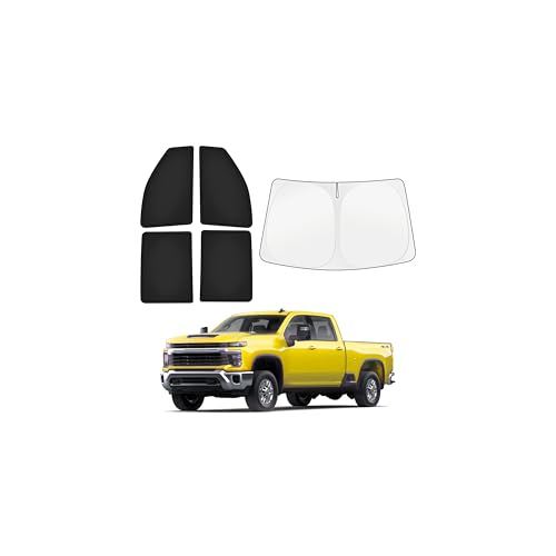 Image of KUST Car Window Shades for Chevy Silverado 2500 /3500 (Crew Cab) 2020-2025 2026 Windshield Sun Shade Side Window Cover UV Block Privacy Protection Accessories for Camping Blackout Rear Back Full 5PCS