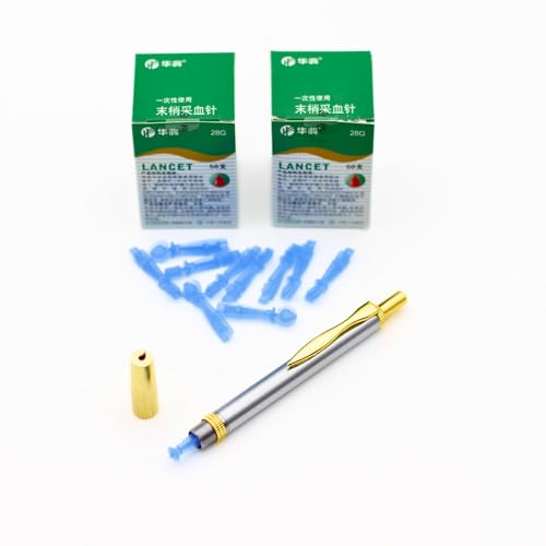 Stechhilfe mit 100 sterilen Lanzetten, Blutlanzettenstift, Blutentnahmestift, Schröpfstift, Lanzettenstift, Blut Stechstift, Blutdrainage, Hacamat Kalemi, Hijama Pen