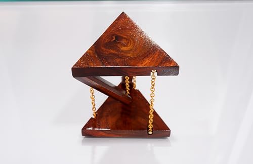 Image of Tensegrity Diwali Gift, Solid Wood, Triangle Shape | Home & Office Decor, Showpiece, Light Weight, Vintage Brown Surface with Gold Finish Chain