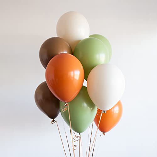 Image of Sage Green Brown Balloon, 60 Packs 12 Inch Brown Beige Jungle Safari Wild Woodland Balloon, Olive Green Orange Balloons for Birthday Thanksgiving Harvest Festivals Fall Party Decorations
