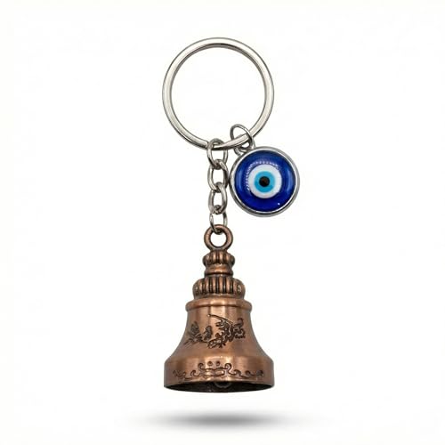 Image of Rakshakart Guardian Bell Evil Eye Keychain for Bike, Car & Home - Good Luck Nazar Charm Ghanti (Metal Protection Bell for Positive Energy)