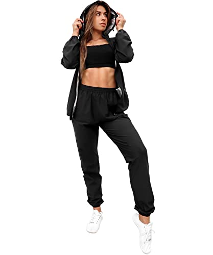 GALCHE Women's Sauna Suit 2-Piece Comfort Fit Jacket and Pants for Fitness Exercise (Black, XX-Large) — view 2